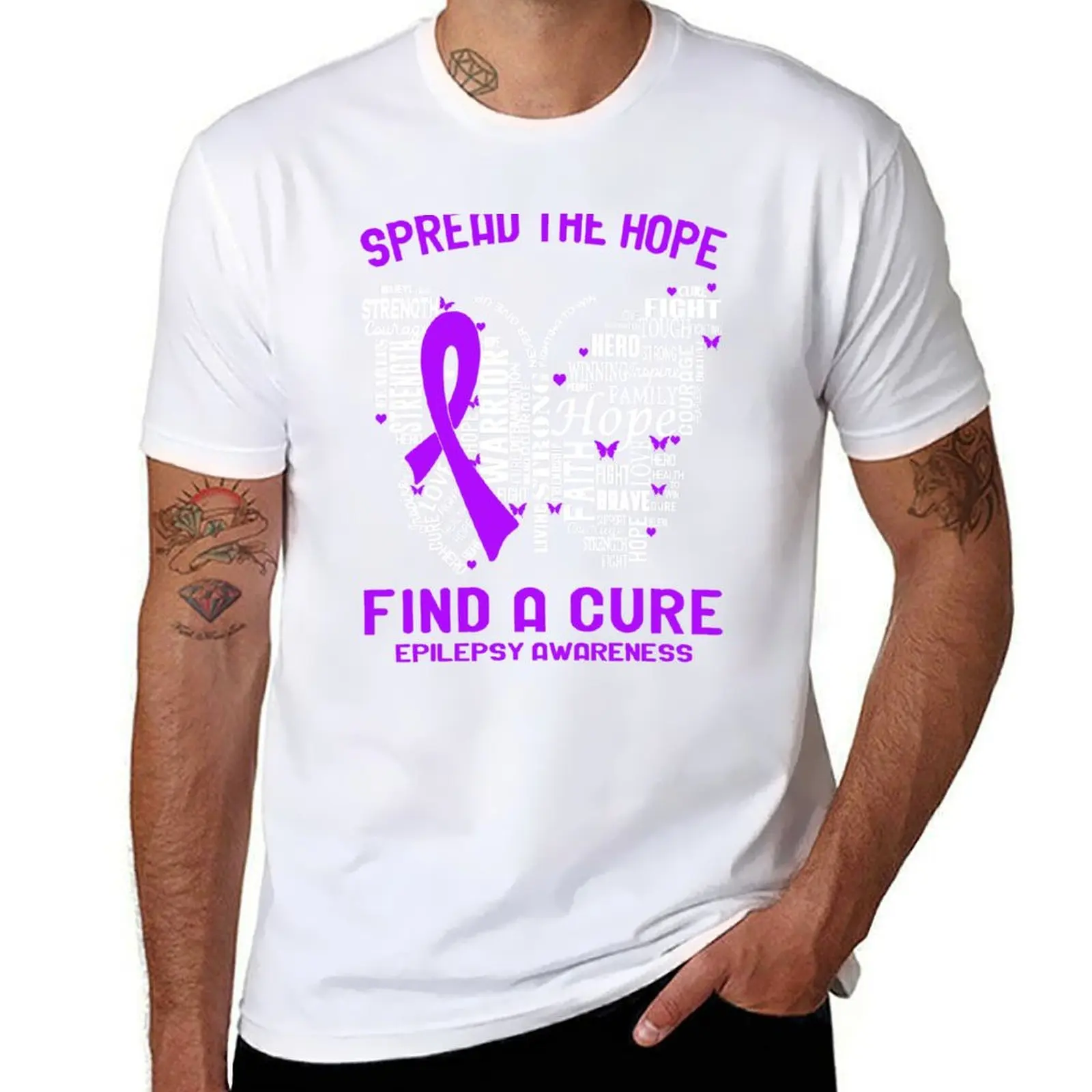 

Футболка с лентой-бабочкой Spread The Hope Find A Cure, футболка с информацией о эпилепсии, мужская упаковка, белая футболка