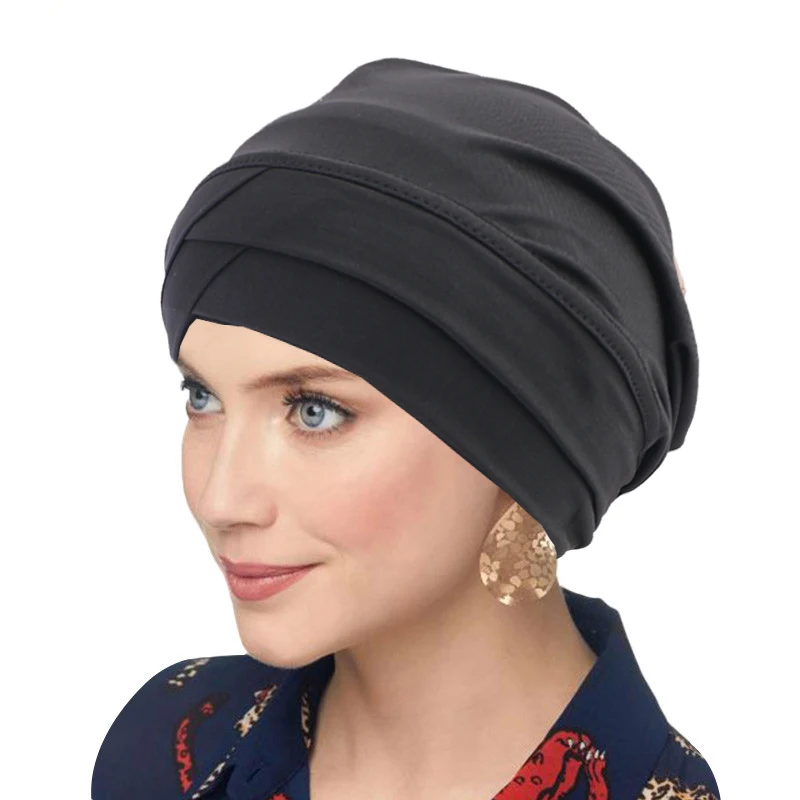 Solid Color Forehead Cross Turban Cap Muslim Women Hijab Inner Hijab Caps Baotou Hat Headscarf Underscarf Bonnet Turbante Mujer