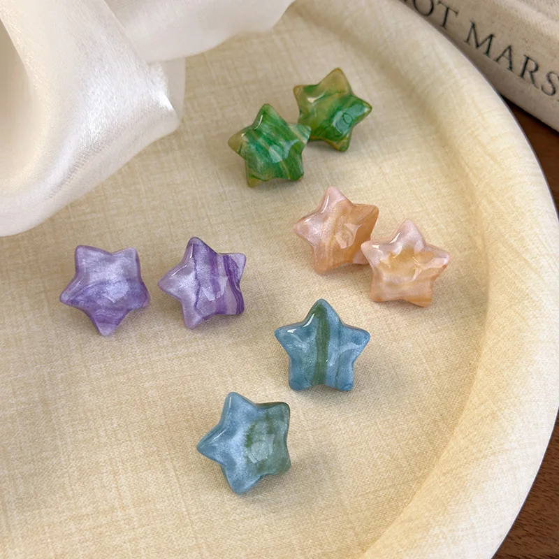 Blending Glitter Water Ripple Star Stud Earrings Jelly Resin Premium Cute Sweet Lightweight Daily Jewelry High Quality