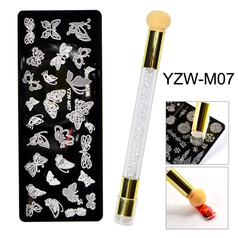 DIY Nail Art Stempelset Rosenblütenblattmuster mit Silikonschaber, Stempelplatte, Pinselstift – komplettes Design-Tools-Set