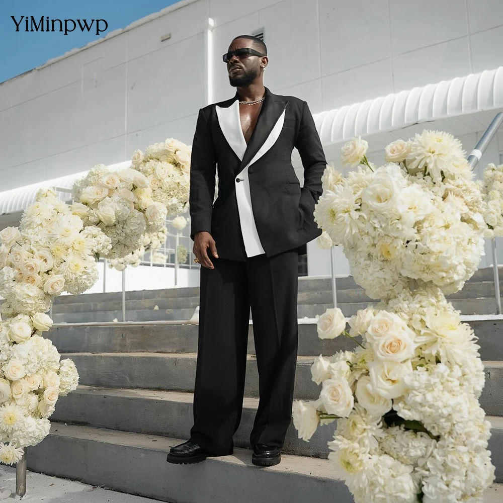 

Black Men's Suit 2 Pieces Peaked Lapel Satin Business Formal Office Wedding Suits for Men Single Breasted Male Clothing XS-5XL