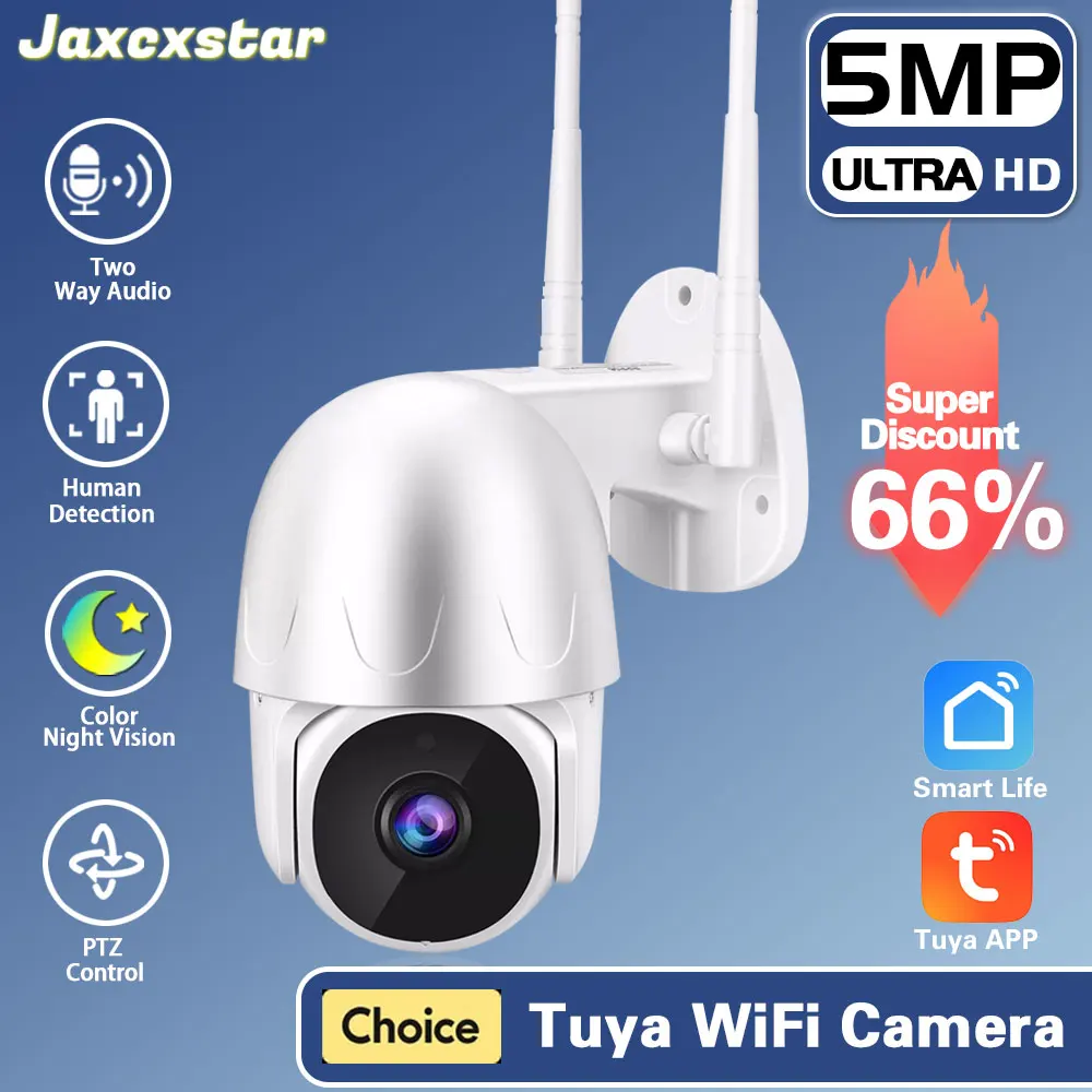 Tuya 5MP Wireless Outdoor Security Camera WIFI IP66 Waterproof AI Tracking Remote Access 360° PTZ Wifi Surveillance Smart Camera