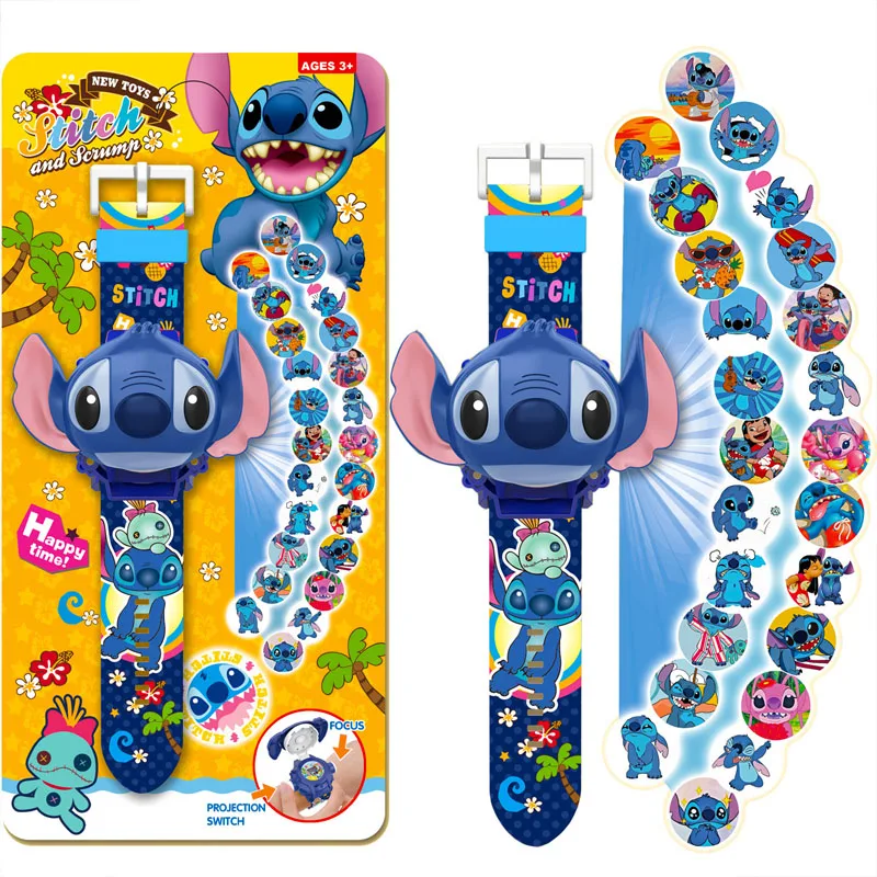 Lilo&Stitch Cartoon Electronic Watch Projection Watch 24 Images Flip Up Watch Children'S Kindergarten Toys Watch Holiday Gifts