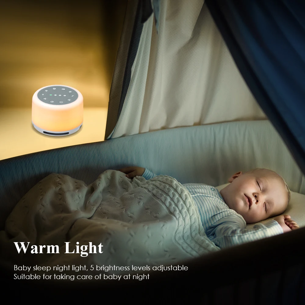 White Noise Sound Machine with Mood Light Natural Sound Machine Rechargeable Playback Memory & Timing Sleep Therapy for Bedroom