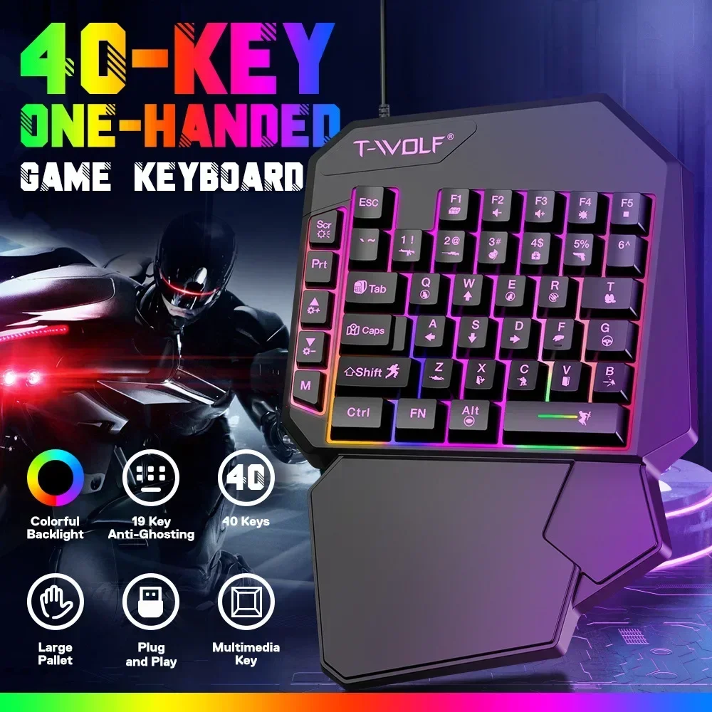 5 In 1 Set 35keys One Handedly Single Hand Mini Gaming Keyboard Usb Ultra-slim Wired Backlight Keyboard for Pc Laptop Desktop