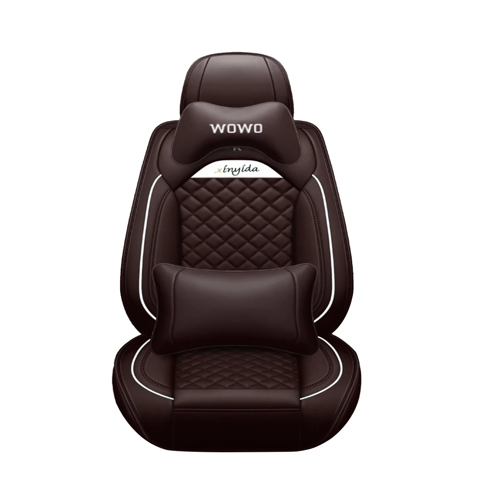 

5 Sets Of Luxurious Universal Seat Covers In Coffee Colors, Including Standard Waterproof Headrests And Lumbar Pillows