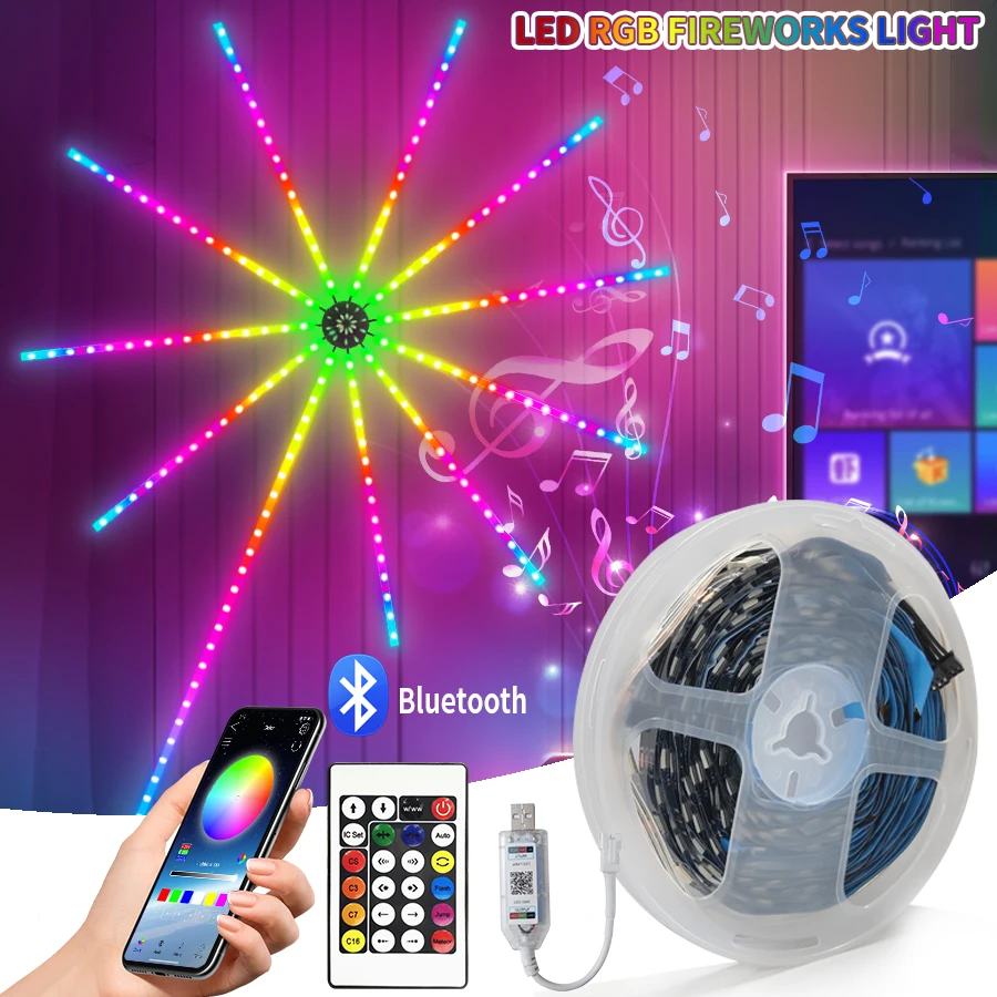 USB Firework Shape LED Strip Lights Bluetooth APP Control RGB Dream Colorful Lamp Music For Christmas New Year Party Decoration