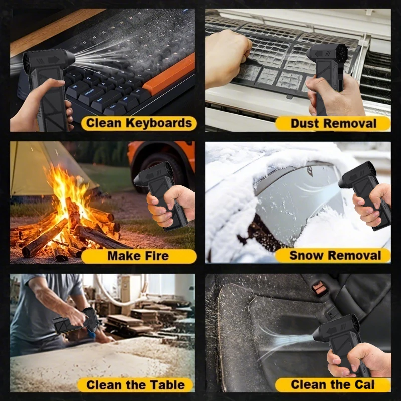 منفضة هواء كهربائية - منفاخ لاسلكي فائق القوة 9999999 دورة في الساعة، مروحة توربو محمولة، قابلة للتعديل بثلاث سرعات، شحن سريع 4000 مللي أمبير، مناسبة لتنظيف أجهزة الكمبيوتر ولوحات المفاتيح والمنزل والخارج والأب #6