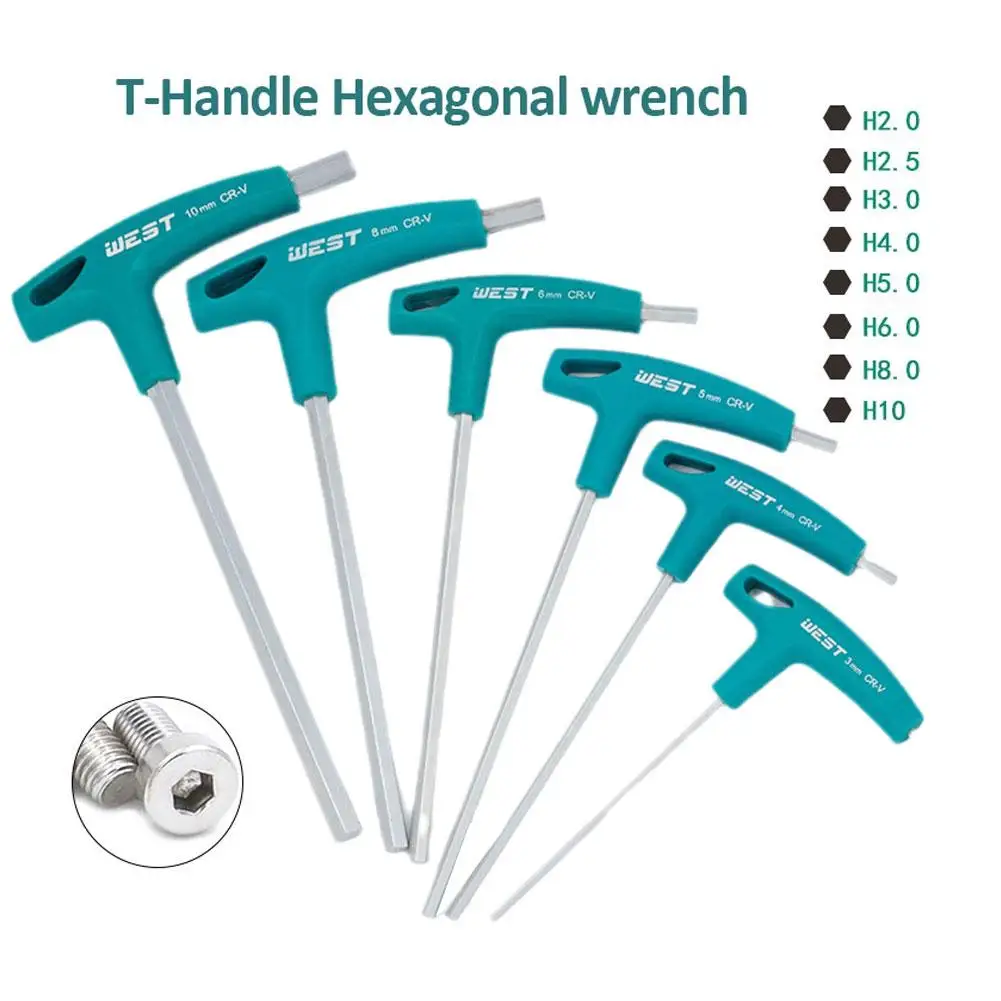 T-Handle Hex Allen chave parafusos, chave inglesa, ferramenta de mão, chave de fenda, Driver Tool, 1.5-10mm, Hex, HRC52-54