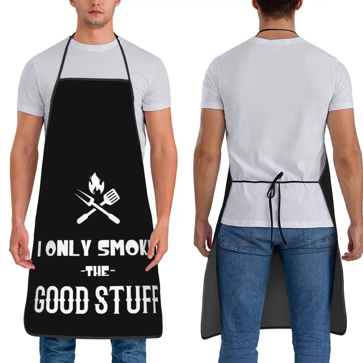 I Only Smoke The Good Stuff BBQ Grilling Apron Chef Cooking Tablier Bib Kitchen Cleaning Pinafore for Women Men Gardening