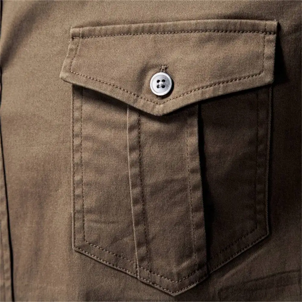 AIOPESON 2026 Business Cotton Pocket Shirt Long Sleeve Quality For Casual Slim Fit Solid Color Men