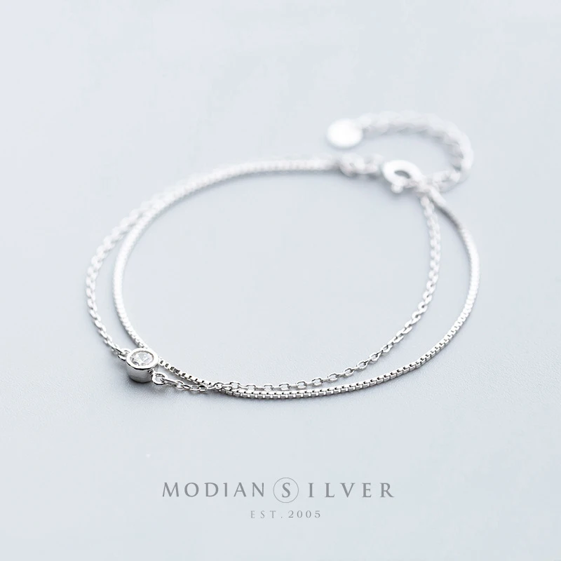 Modian New Luminous Clear CZ Double Layer Bracelet for Women 925 Sterling Silver Minimalism Bracelet Fine Jewelry Accessories