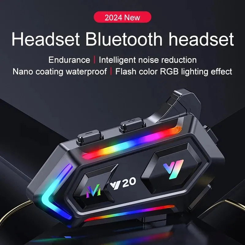 Y20 Motorcycle Helmet Bluetooth Headset Rider BT5.3 RGB Colorful Lights Waterproof 1000mAh Music Player Communicator Speakers