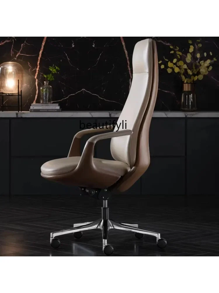 Executive Chair Genuine Leather Executive  Light Luxury Office Chair Lifting Reclining Swivel Leather Art Desk Chair