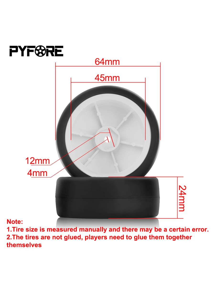 PYFORE Racing pneus thermofusibles 64*24mm 12mm adaptateur 4 pièces roues pour 1/10 RC modèle accessoires de voiture de tourisme