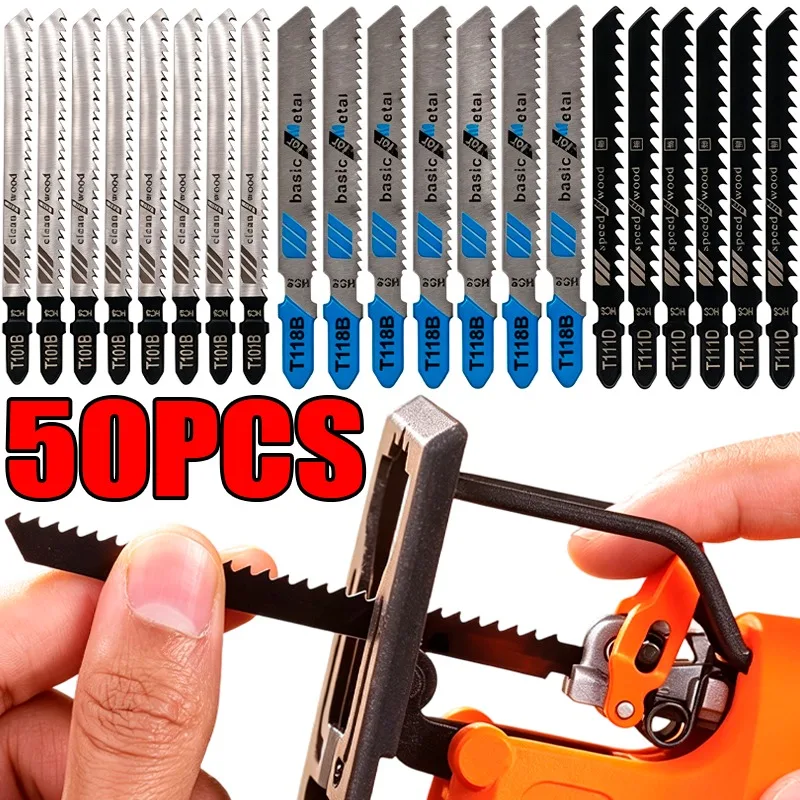 T-Shank Jig Saw Blade Set High Fine&Coarse Teeth Carbon Steel Replacement Jigsaw Blades for Wood Plastic Metal Wood Cutting Tool