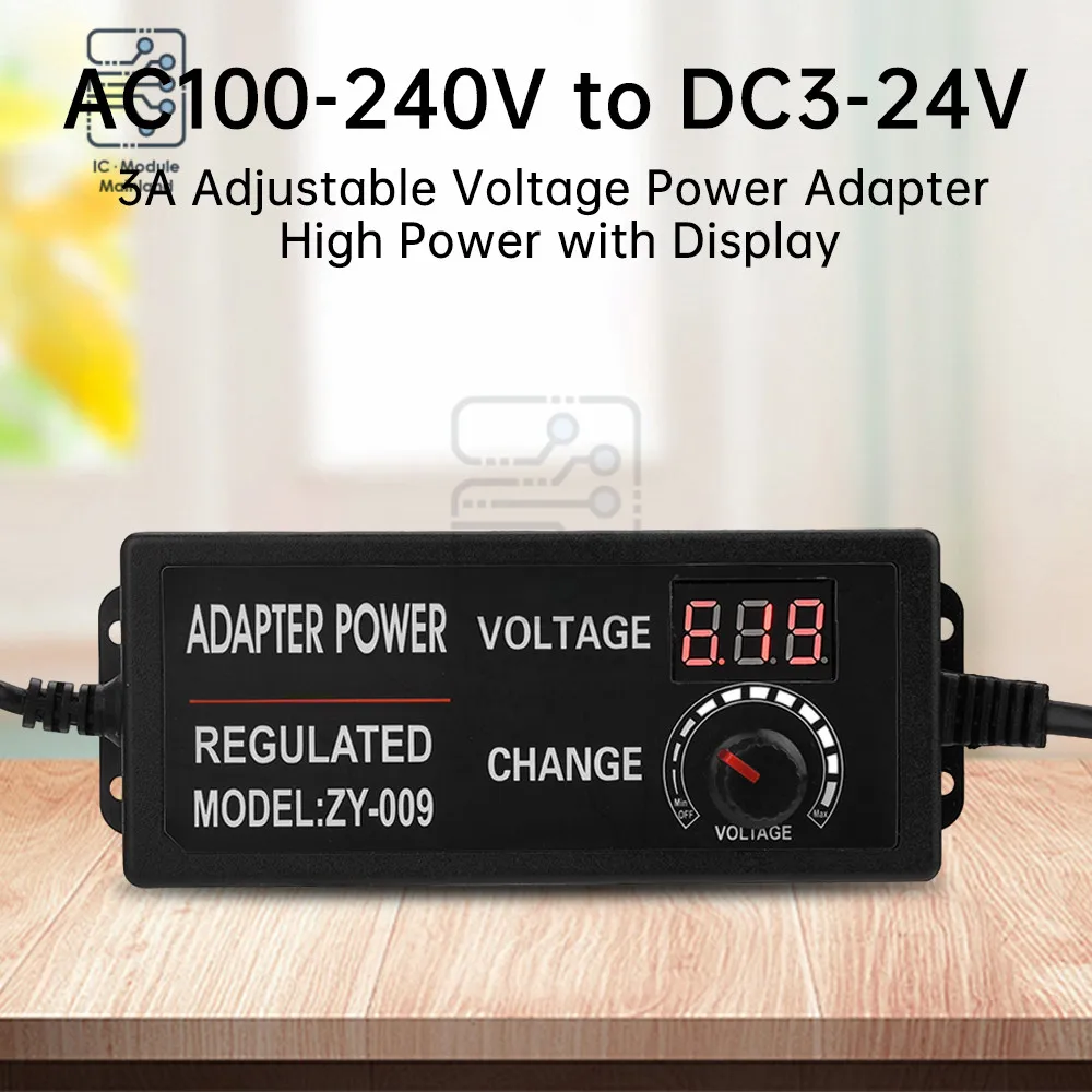 AC100-240V to DC 3V 5V 6V 9V 12V 15V 18V 24V 3A 5A Adjustable Power Supply Adapter High Power Display Switching Power Supply