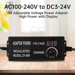 AC100-240V to DC 3V 5V 6V 9V 12V 15V 18V 24V 3A 5A Adjustable Power Supply Adapter High Power Display Switching Power Supply