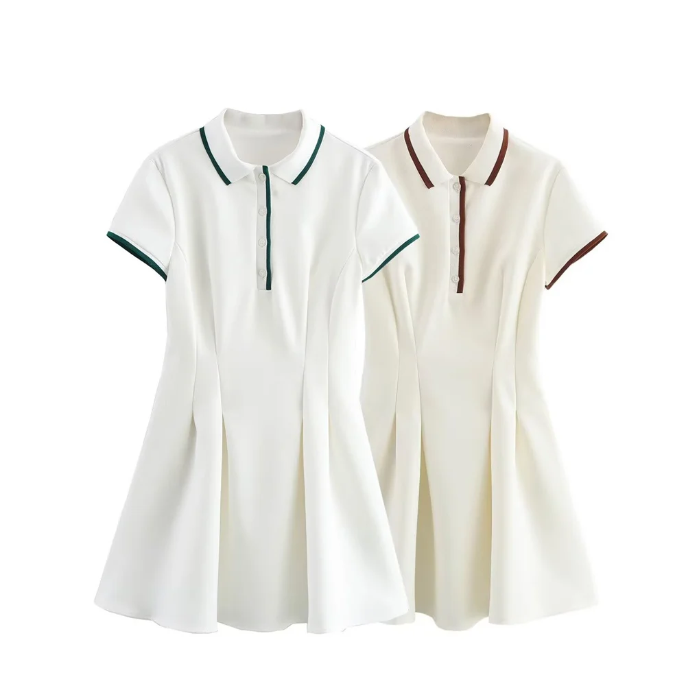 BM&MD&ZA Robes polo à manches courtes pour femme en col contrasté blanc et ivoire pour un style preppy et décontracté
