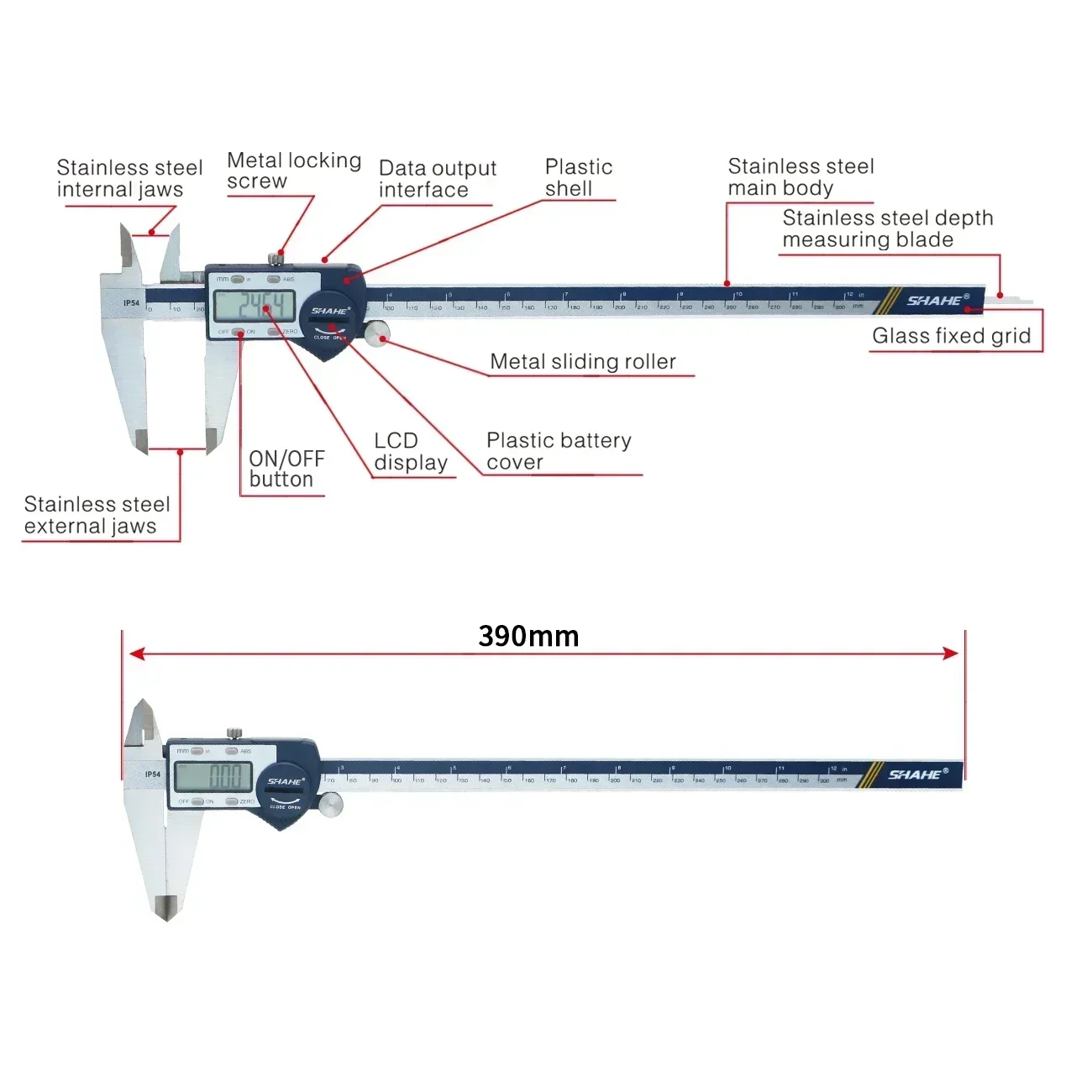 SHAHE 0.01mm 150/200/300mm Digital LCD Caliper Stainless Steel Paquimetro Calipers Vernier Calipers Metric Inch Measuring Tools