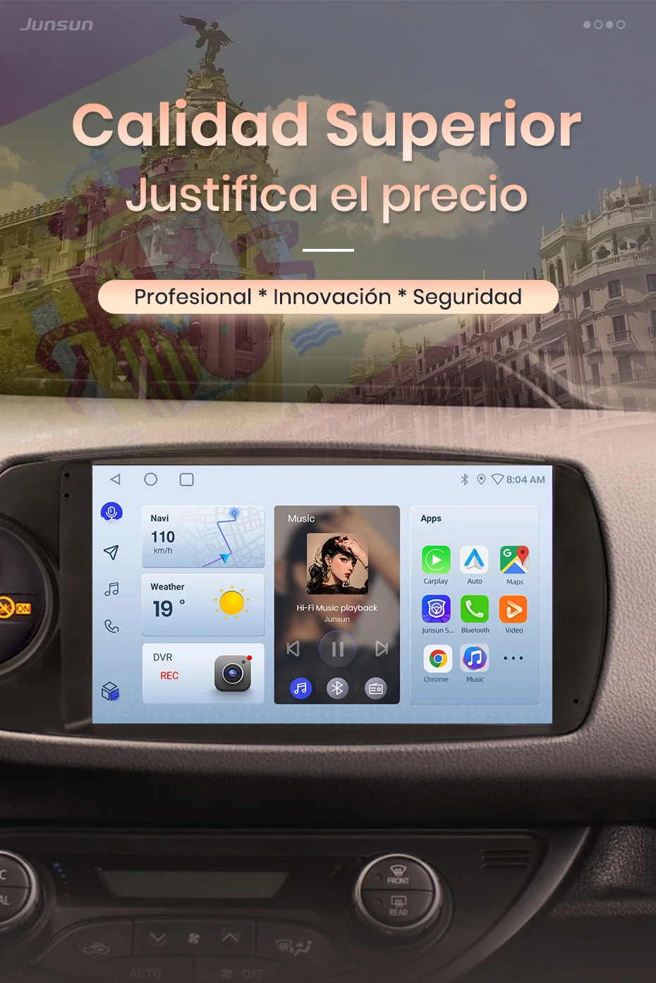 Junsun Autoradio für Toyota Yaris 2012 2013-2017, kabelloses CarPlay, Android Auto, intelligente Systeme, IPS/QLED-Touchscreen, 360°-Kamera, DSP, GPS-Navigation, WiFi, DAB+, RDS, FM/RAM, BT, SWC, Plug-and-Play, 2DIN, WiFi, 4G, Multimedia-Stereoanlage – Detail 2