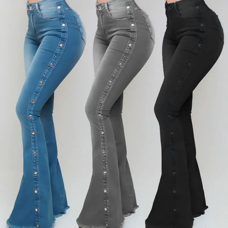 Pantalones vaqueros acampanados elásticos de cintura alta explosivos para mujer, estilo europeo americano, novedad de 2024