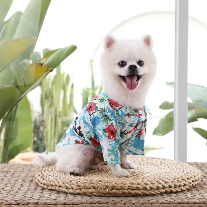 Summer Cats Cool Shirts For Pet Hawaiian Beach Print Clothes Kitten Travel Holiday Floral T-shirt Kitty Puppy Small Dog Costume