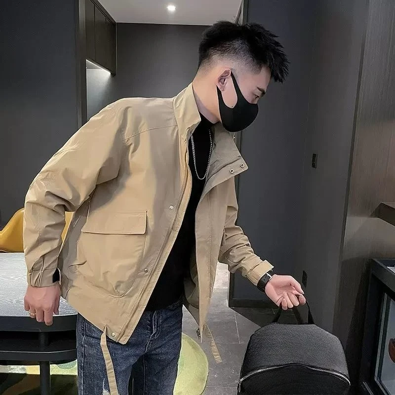 

Men's High Quality Minimalist Cargo Jacket Korean Trendy Collared Short Spring Autumn Stylish Outerwear