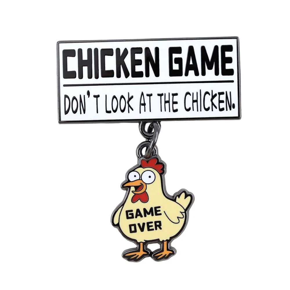 Lustiger Hühner-Spiel-Emaille-Pin: „Don't Look At The Chicken“-Brosche, Game Over Meme Abzeichen, Cartoon-Tier-Reversnadel, witziges Geschenk für Fans – Detail 1