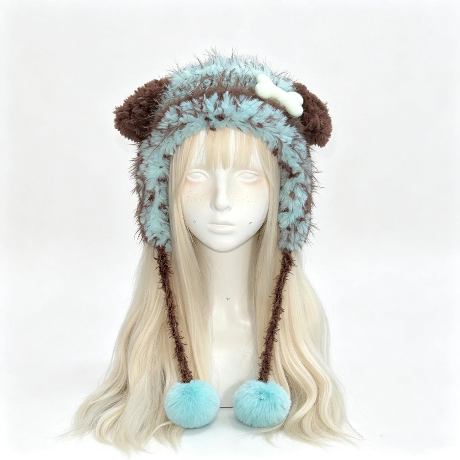 Custom Handmade Crochet Mint Chocolate Puppy Ear Hat Man Cozy Bone Pom Charm Knitted Beanie Women Kawaii Cosplay Winter Earflap