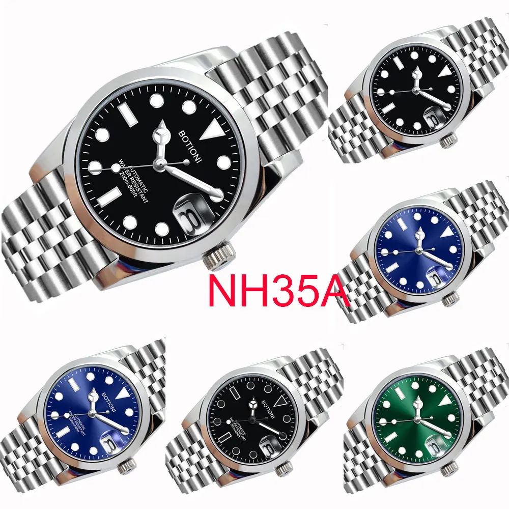 

BOTIONI 36mm Mens Automatic Mechanical Watch NH35 Movement Oyster Strap Sapphire Glass Luminou Men's Watch 200M Waterproof