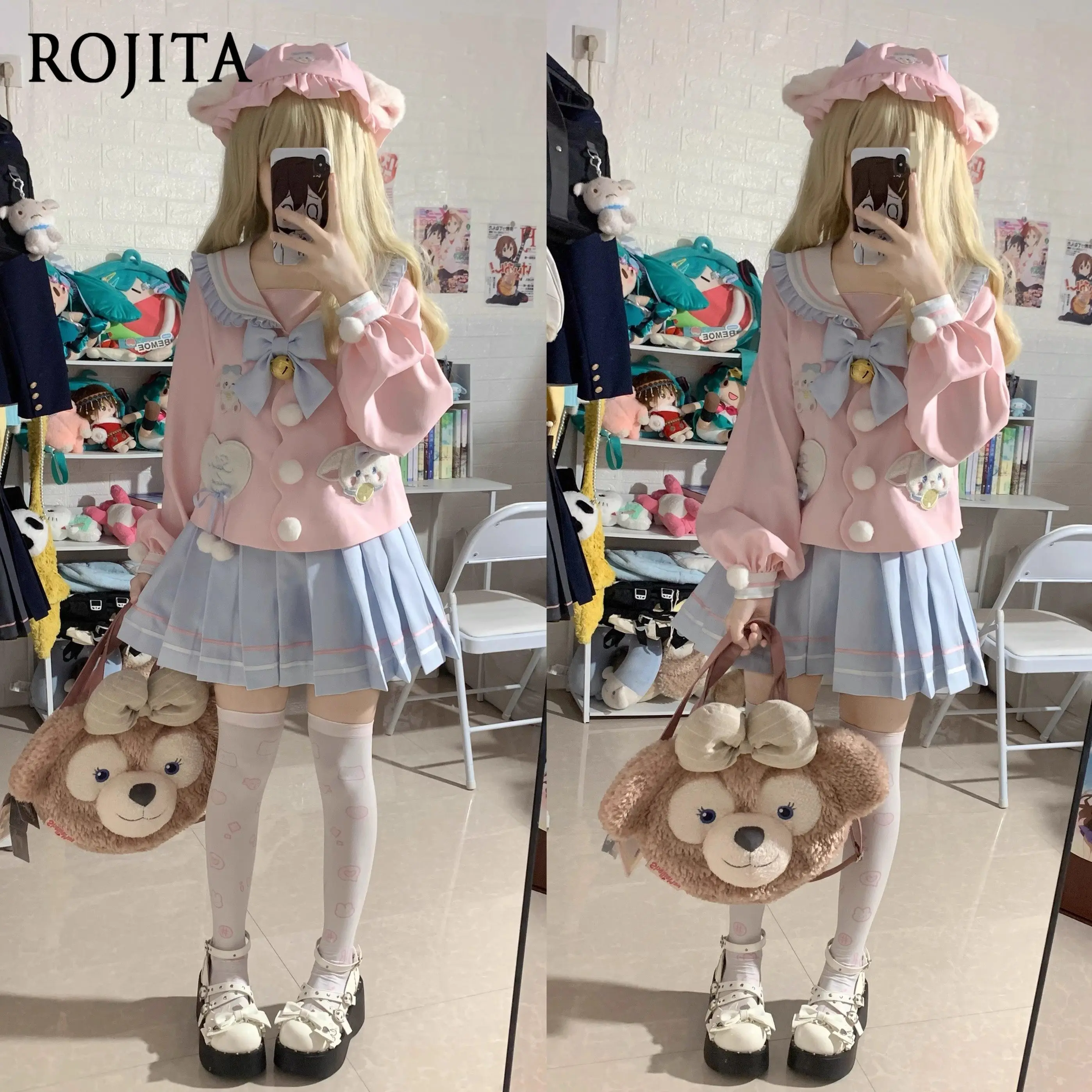 

Japanese Soft Girl Cat Ear Blouse Spring and Autumn Long Sleeves Pink Blue Jacket Y2K Cute Cat Ear Top 2026 New