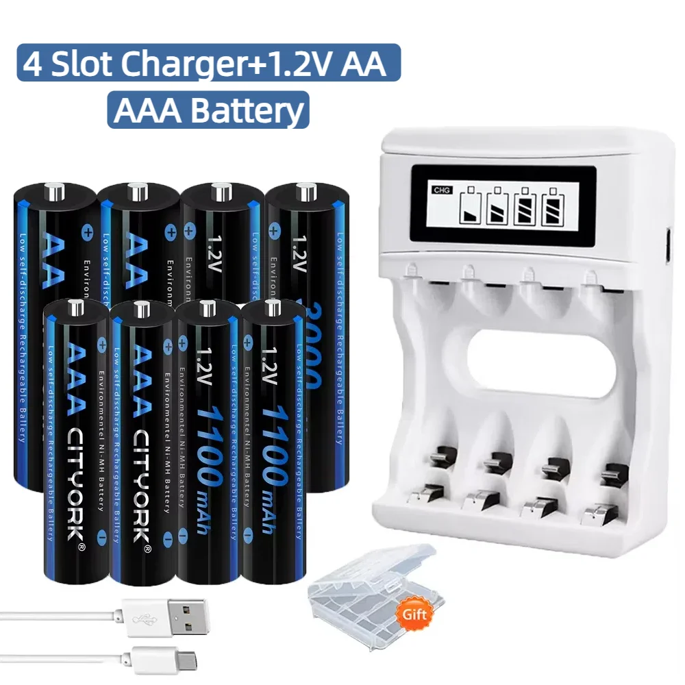 1,2 V AA AAA Akku 3000 mAh 1100 mAh Ni-MH AAA Batterie + LCD Display Smart Batterie Ladegerät für 1,2 VAA AAA