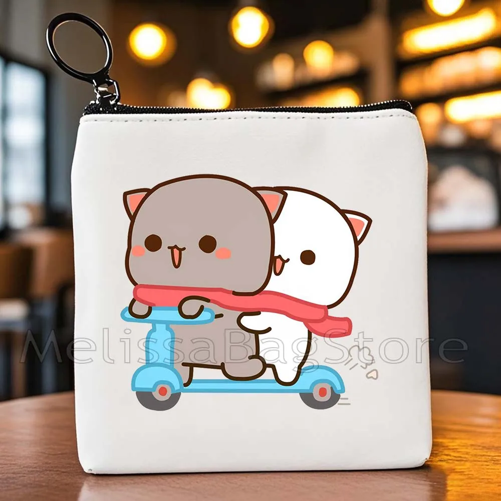 Aesthetic Cute Couple Bears Kawaii Animal Cartoon Lovely Printed Canvas Coin Purse Bag Small Square Key Storage Bag Wallet Pouch