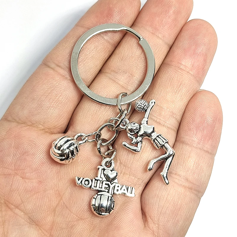 Popular Jewelry Alloy Pendant Keychain Creative and Personalized Keychain Sports Style Volleyball, I Love Volleyball Gifts