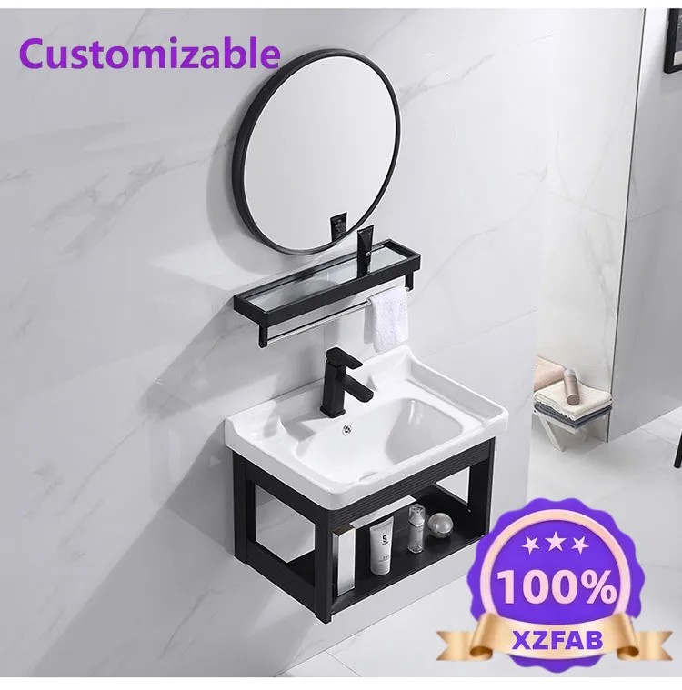 Factory Direct 2026 Nordic ceramic wash basin household wall-mounted washbasin cabinet combination small apartment bathroom