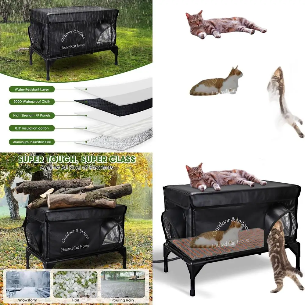 

Insulated Outdoor Cat Shelter with Heating Pad, Waterproof and Elevated, Dual-Door Design (Black, 25x13.7x18 inches)