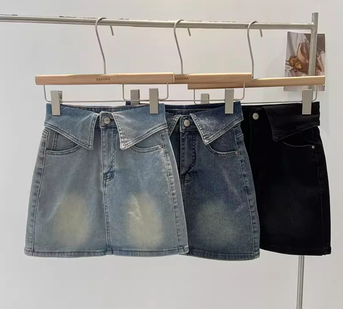 ใหม่แฟชั่น Casual High เอว DENIM กระเป๋าสีทึบ SLIM FIT เหนือเข่า MINI A-Line กระโปรงผู้หญิง,3 สี