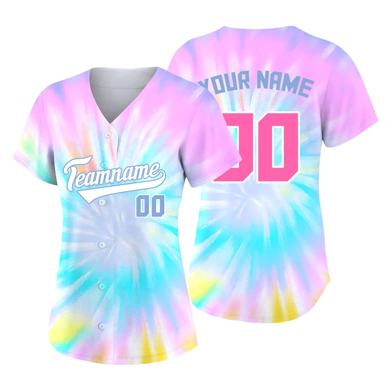 Tie Dye Baseball Custom Shirts Women Hip Hop Blouse Sublimation Blanks Team Jersey Sports Baseball Uniform Training Sportswear