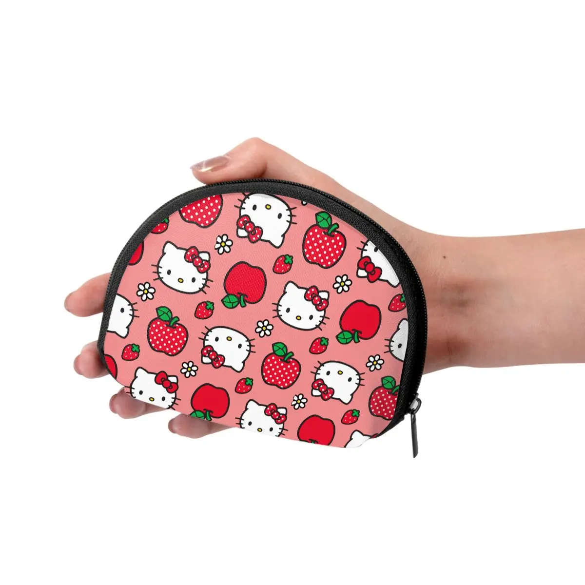 Hello Kitty Strawberry Coin Bag Purse for Kids Girls Fashion Sanrio Cartoon Printing Wallet Portable ID Card Storage Bags