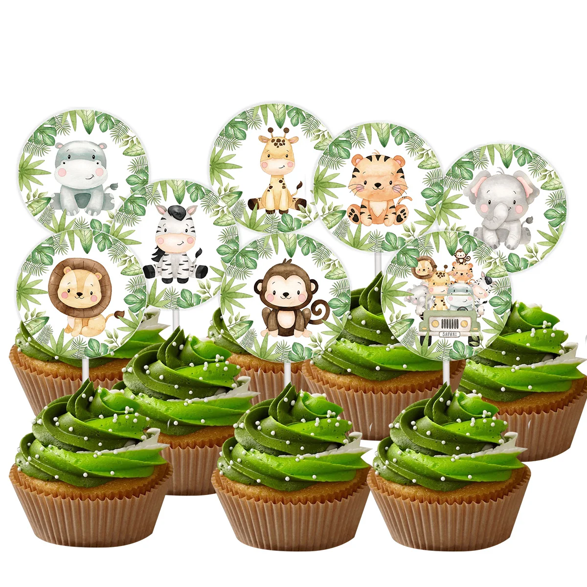 16Pcs Karton Tier Cupcake Topper Tiger/Löwe/Affe Runde Papier Topper Für Dschungel Safari Party DIY Kuchen dekoration Kinder Geschenke
