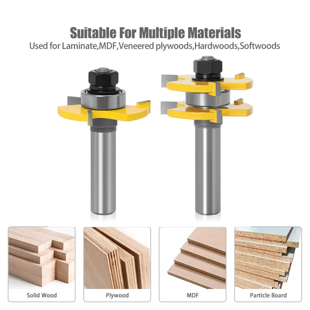 

2PC/Set 1/2" 12.7MM Shank Milling Cutter Wood Carving Matched Tongue and Groove Router Bit Wood Milling Cutter Flooring Knife