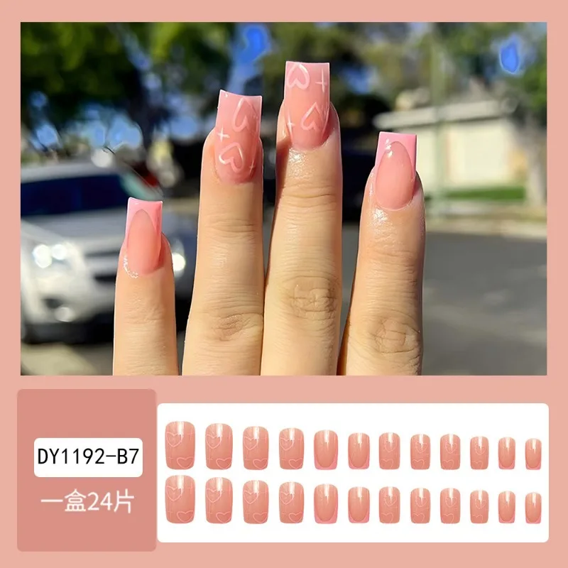 24 teile/satz Mädchen weiße Fingers pitzen Faux Ongles drücken auf falschen Nagel mit Kleber Nail Art kurze Enten schnabel geformte künstliche Nägel für Frauen