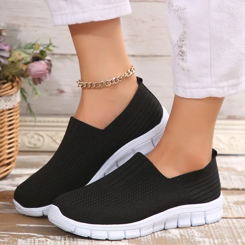 Dames Schoenen Hot Sale Slip-On Dames Gevulkaniseerde Schoenen Lente En Herfst Ademend Mesh Effen Kleur Casual Wandelschoenen