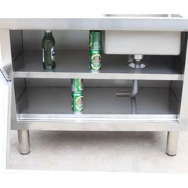 Stainless Steel Vegetable Sink, All-in-One Kitchen Sink and Storage Cabinet, Single-Basin Drainboard Cabinet, Adjustable Feet view 4