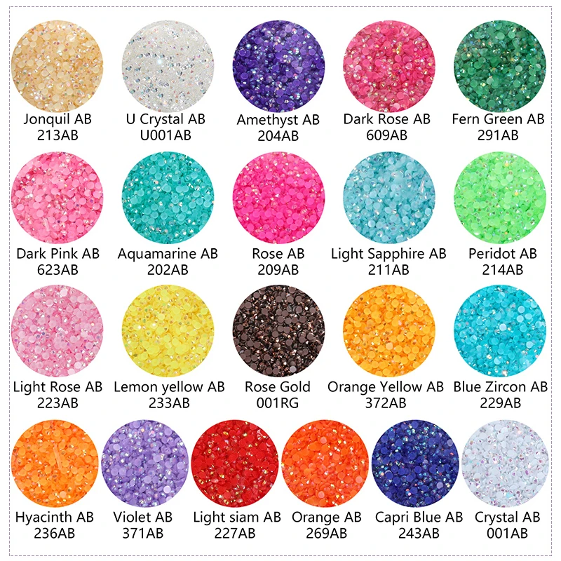 SS6-SS30 Non HotFix Glitters Jelly Resin Rhinestone Nail Art Flatback AB Gem Clothes Jewelry DIY Plastic Crystal Decorations