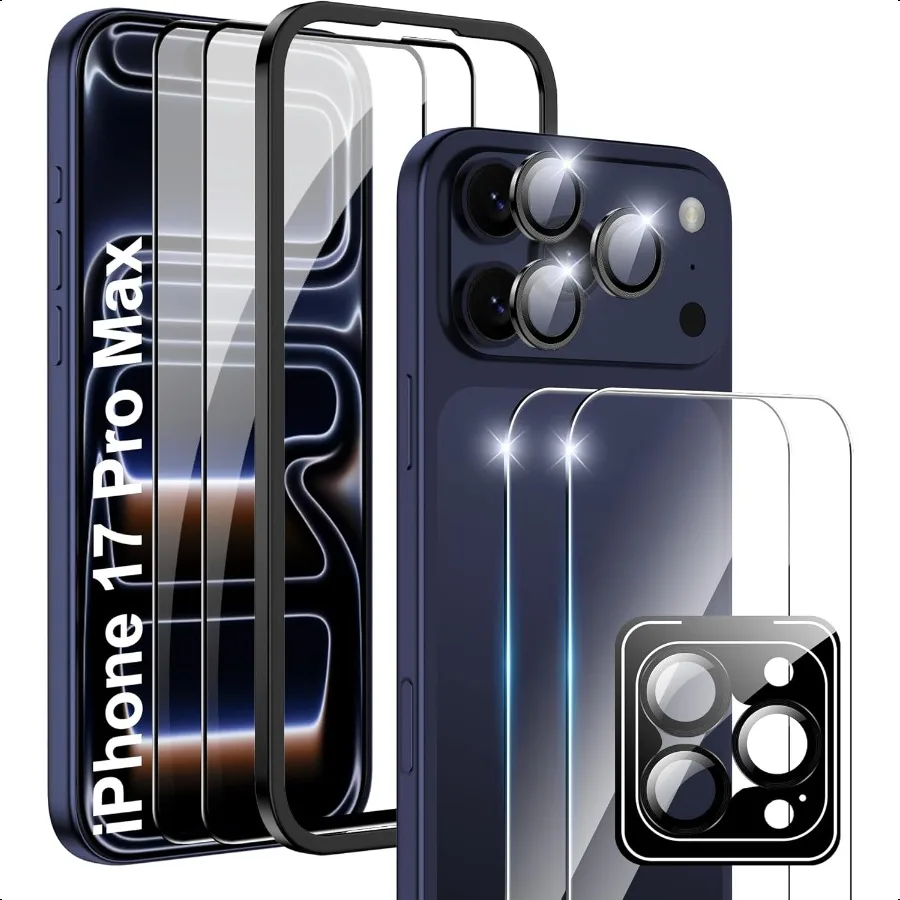 Folia ochronna na ekran iPhone 17 Pro Max 6,9 cala [2+1+2 sztuki] Folia ochronna na ekran przedni + Folia ochronna na obiektyw aparatu + Folia ochronna na ekran tylny