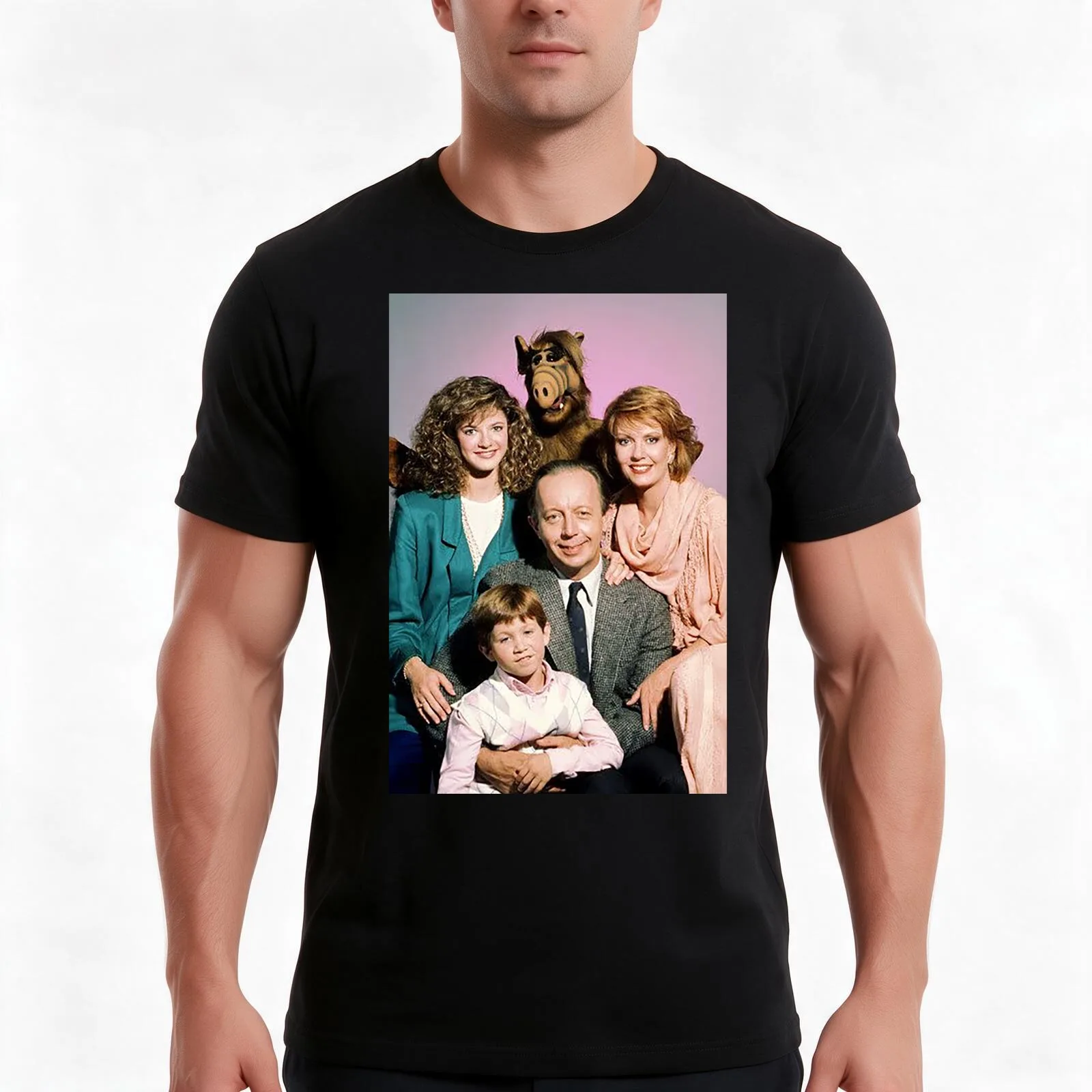 ALF Tanner Family Photo T-Shirt, Summer Casual Cotton Tee, Oversized Streetwear Tops, Vintage Graphic Print, Unisex Men Women