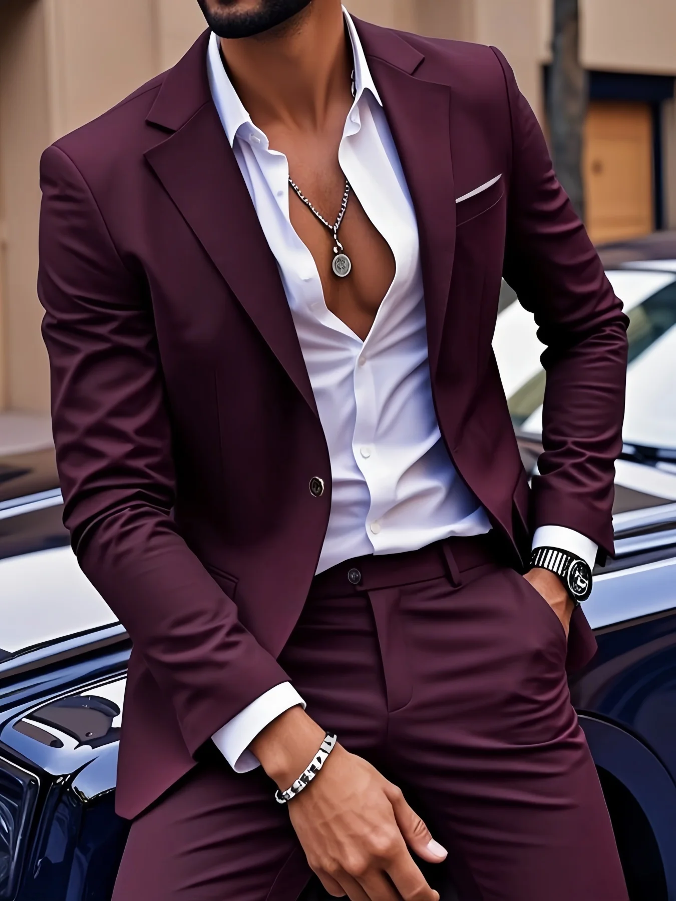 

2pcs Men's Slim & Stylish Suit Set, Jacket & Trousers, Perfect Outfit for Wedding Guest, Party And Banquet