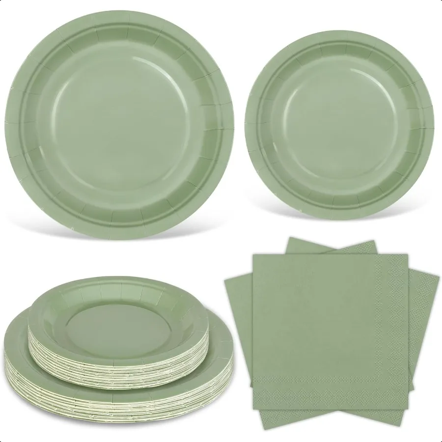 

48 предметов Sage Green Party Supplies Твердая посуда Sage Green, включая 7-дюймовые и 9-дюймовые бумажные обеденные тарелки, 2-слойные салфетки для